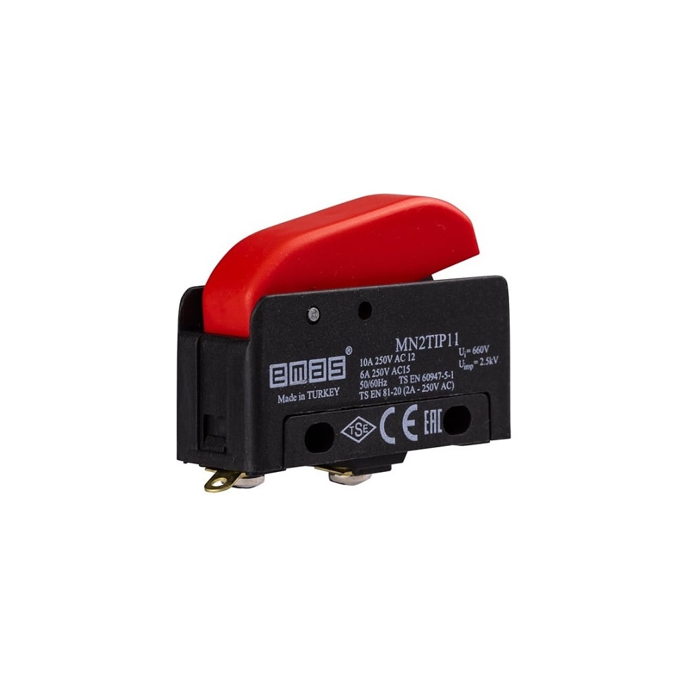 Изображение товара Мини-выключатель Emas клавишный, красная клавиша (1НЗ), пластиковый корпус (250В AC, 10А) MN2TIP11