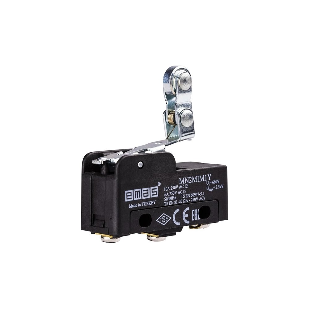 Изображение товара Мини-выключатель Emas привод роликовый рычаг 34мм (1ПК), пластиковый корпус (250В AC, 10А) MN2MIM1Y