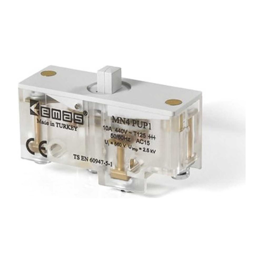 Изображение товара Мини-выключатель Emas привод плунжер (1ПК+1НЗ), пластиковый корпус (250В AC, 10А) MN4PUP1