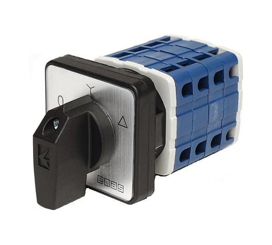 Изображение товара Переключатель Emas Звезда-треугольник 120А, 3 полюса, рамка 64х64мм, 400В AC, IP54 PSA120MS335S