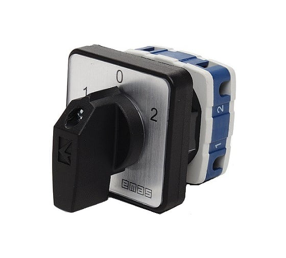 Изображение товара Переключатель полюсов Emas 50А (1-0-2) 60гр, 1 полюс, рамка 64х64мм, 400В AC, IP54 PSA050KD134S