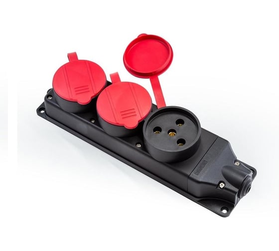 Изображение товара Розетка Emas в резиновом корпусе, трёхместная 2 x (3x25)A + 1 x (1x16)A, настенное крепление EKS325PG21