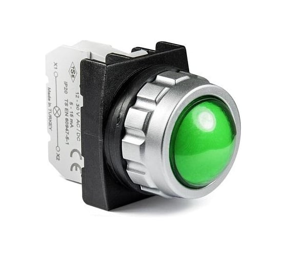 Изображение товара Сигнальная арматура Emas с блоком подсветки (зелёный светодиод, 100-230В AC), зелёный цвет, серия H (30мм), IP50 H0Y0XY