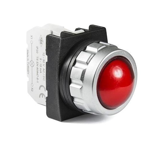 Изображение товара Сигнальная арматура Emas с блоком подсветки (красный светодиод, 100-230В AC), красный цвет, серия H (30мм), IP50 H0K0XK