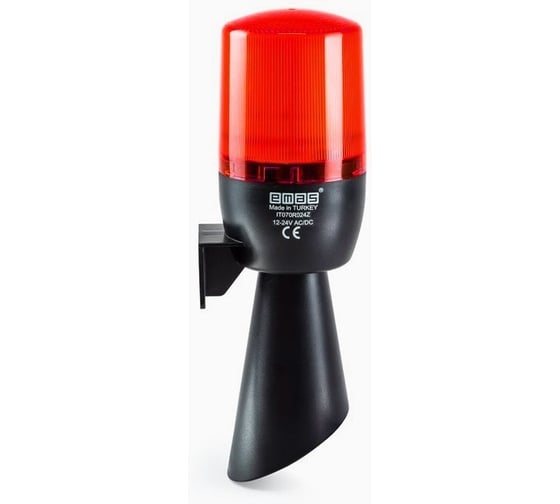 Изображение товара Сигнальная колонна маячкового типа с зуммером Emas (звуковой рожок), красный цвет, 12-24В AC/DC, IP65 IT070R024Z