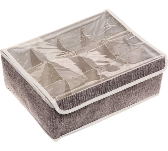 Изображение товара Кофр - органайзер для хранения вещей с прозрачной крышкой Селфи УЮТДОМА, цвет серый, 12 отделений, 32*23*12см 834-294