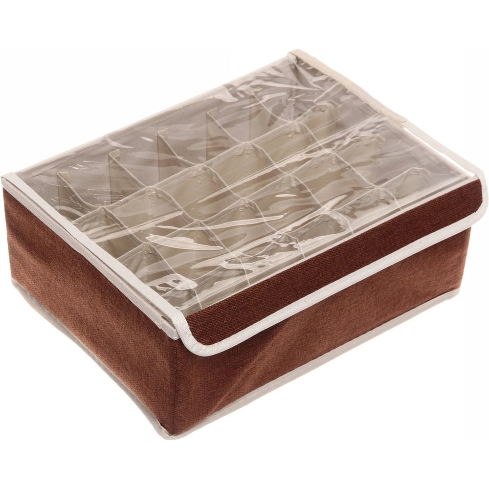 Изображение товара Кофр - органайзер для хранения вещей с прозрачной крышкой Селфи УЮТДОМА, цвет коричневый махагон, 24 отделения, 32*24*12см 834-292