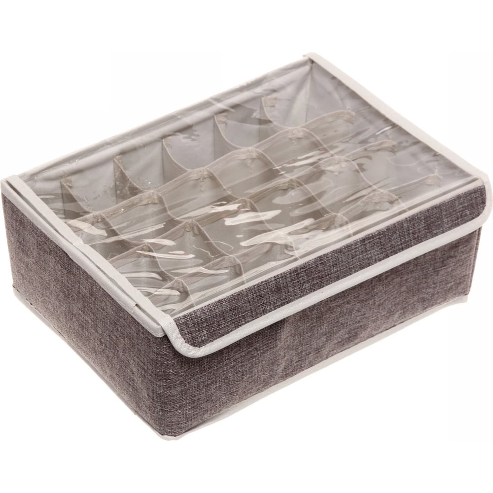 Изображение товара Кофр - органайзер для хранения вещей с прозрачной крышкой Селфи УЮТДОМА, цвет серый, 24 отделения, 32*24*12см 834-290