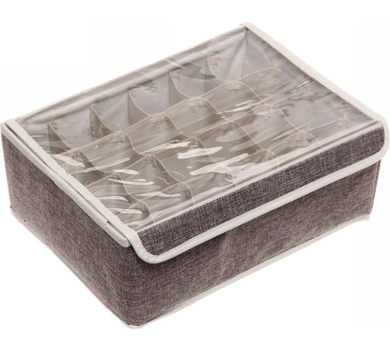 Изображение товара Кофр - органайзер для хранения вещей с прозрачной крышкой Селфи УЮТДОМА, цвет серый, 24 отделения, 32*24*12см 834-290