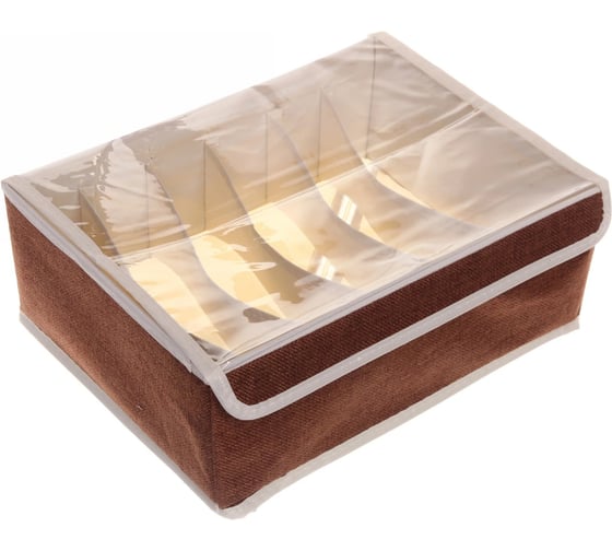 Изображение товара Кофр - органайзер для хранения вещей с прозрачной крышкой Селфи УЮТДОМА, цвет махагон коричневый, 6 отделений, 32*23*12см 834-300