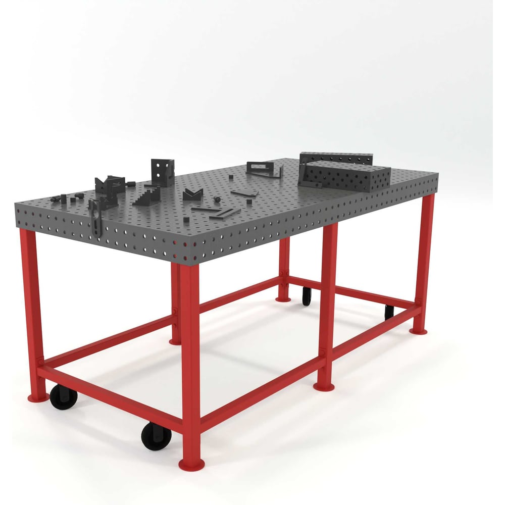 Изображение товара Сварочный стол с оснасткой Flamet 1000х2000  Optima 8 мм, подстолье с перемычками и колесами КОPBK-1000x2000-8