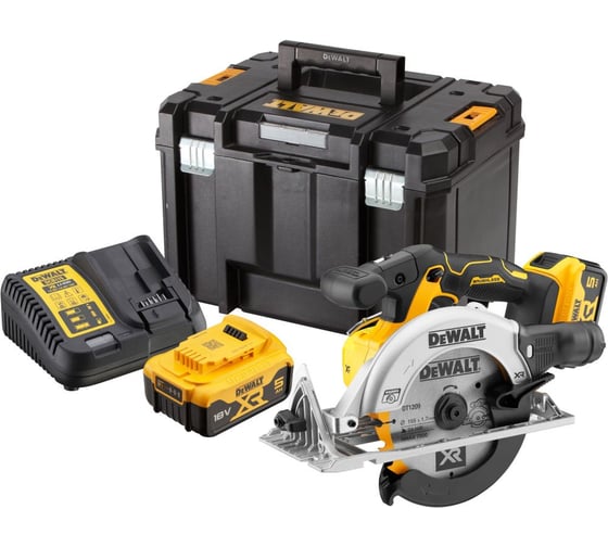 Изображение товара Аккумуляторная дисковая пила Dewalt DCS565P2, 18 В, 165 мм, 4950 об/мин, с 2 АКБ 5 Ач и ЗУ, в кейсе TSTAK DCS565P2-QW