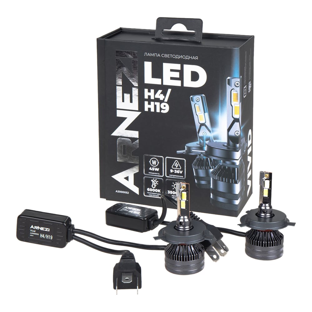 Изображение товара Автомобильная светодиодная лампа ARNEZI 12/24V H4/H19 45W 3500lm белая