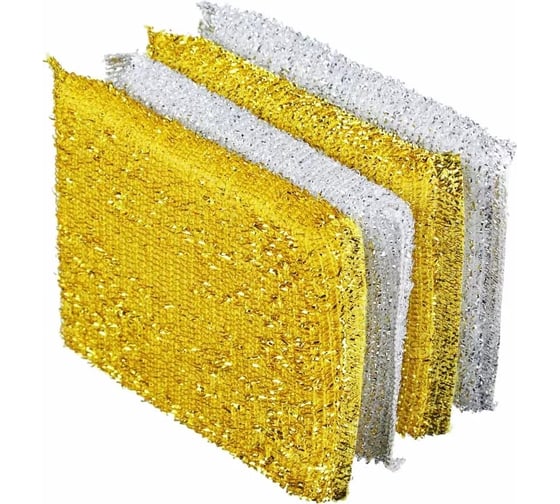 Изображение товара Кухонная губка VETTA в упаковке 4 шт, золото-серебр, 8x12 см 441-200