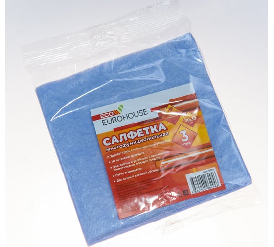 Изображение товара Салфетка из вискозы EUROHOUSE 30х30 см, ЭКОНОМ, 50% вискозы 50% полиэстер, 3шт. 5792