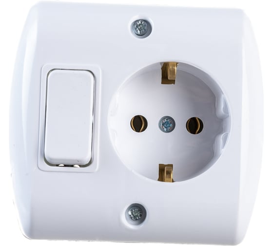 Изображение товара Розетка с заземлением NE-AD 16A, 250В и выключателем 10А*250В,IP20 Белый,1/25/250, 1015-A