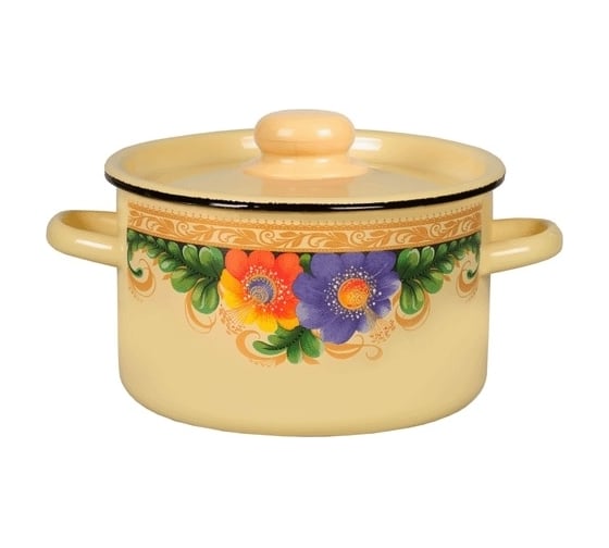 Изображение товара Эмалированная кастрюля СТАЛЬЭМАЛЬ цилиндр, 4.5 л, крем, вологда ТБ17088