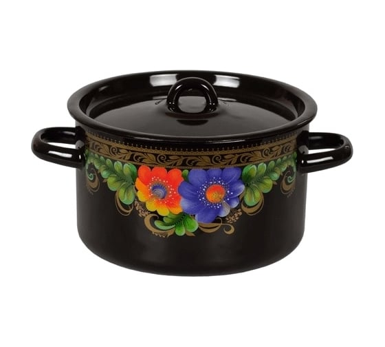 Изображение товара Эмалированная кастрюля СТАЛЬЭМАЛЬ цилиндр, 4.5 л, черный, вологда ХП5934