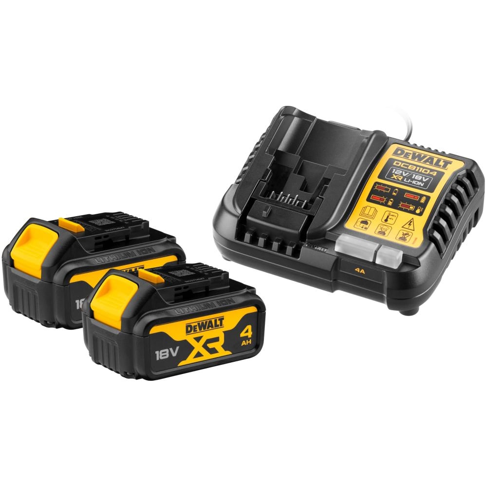 Изображение товара Набор Dewalt DCB1104M2: 2 АКБ DCB182, Li-Ion, 18 В, 4 Ач и зарядное устройство DCB1104, 12/18 В, 4 A DCB1104M2-QW Изображение товара Набор Dewalt DCB1104M2: 2 АКБ DCB182, Li-Ion, 18 В, 4 Ач и зарядное устройство DCB1104, 12/18 В, 4 A DCB1104M2-QW