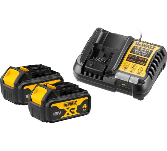 Изображение товара Набор Dewalt DCB1104M2: 2 АКБ DCB182, Li-Ion, 18 В, 4 Ач и зарядное устройство DCB1104, 12/18 В, 4 A DCB1104M2-QW