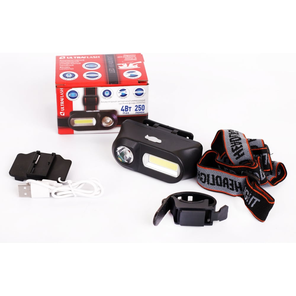 Изображение товара Налобный аккумуляторный фонарь Ultraflash LED53763 4 Вт IP43 для туристов и рыбалки