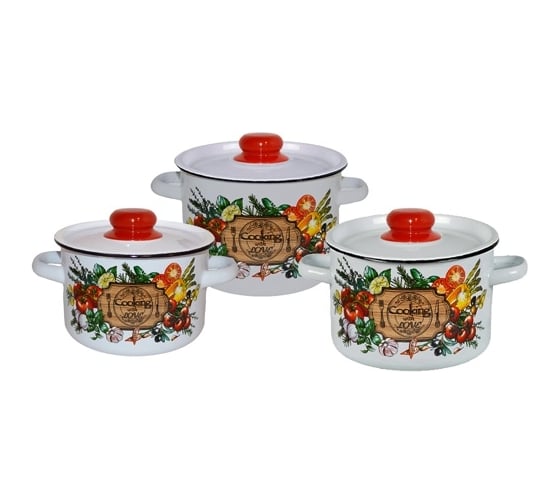 Изображение товара Эмалированный набор посуды СТАЛЬЭМАЛЬ 144 Смак 3 предмета, белоснежная ТП1083