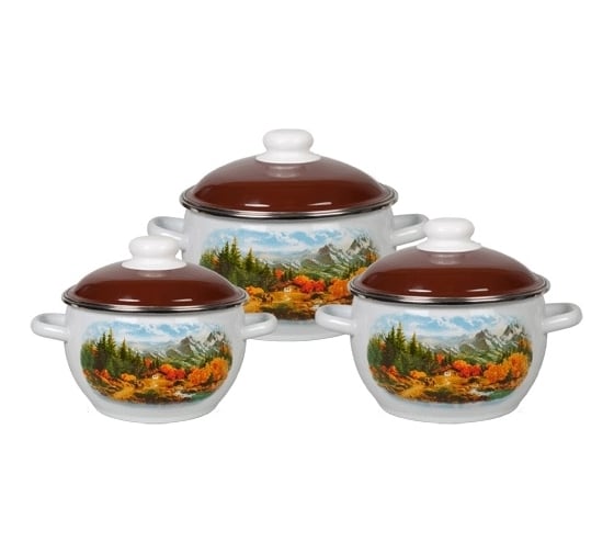 Изображение товара Эмалированный набор посуды СТАЛЬЭМАЛЬ 02 Альпы 3 предмета, белоснежный ПС3044