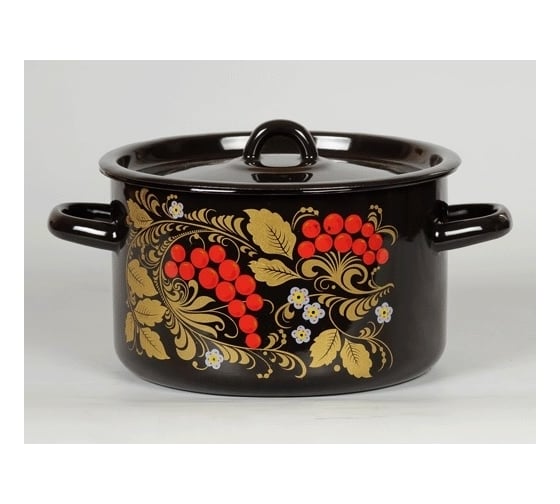 Изображение товара Эмалированная кастрюля СТАЛЬЭМАЛЬ цилиндрическая, 2.9 л, черный, рябина ХП5930