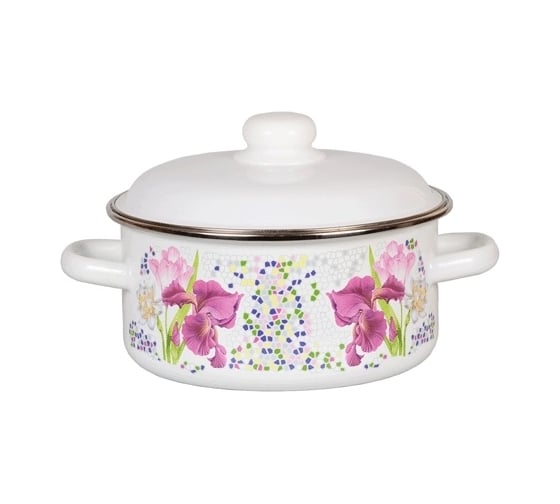 Изображение товара Эмалированная кастрюля СТАЛЬЭМАЛЬ цилиндр, 1.5 л, белоснежная, мозаика ХП1162