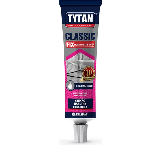 Изображение товара Монтажный клей Tytan PROFESSIONAL CLASSIC FIX каучуковый, шоу бокс, прозрачный, 100 мл 72955 246439