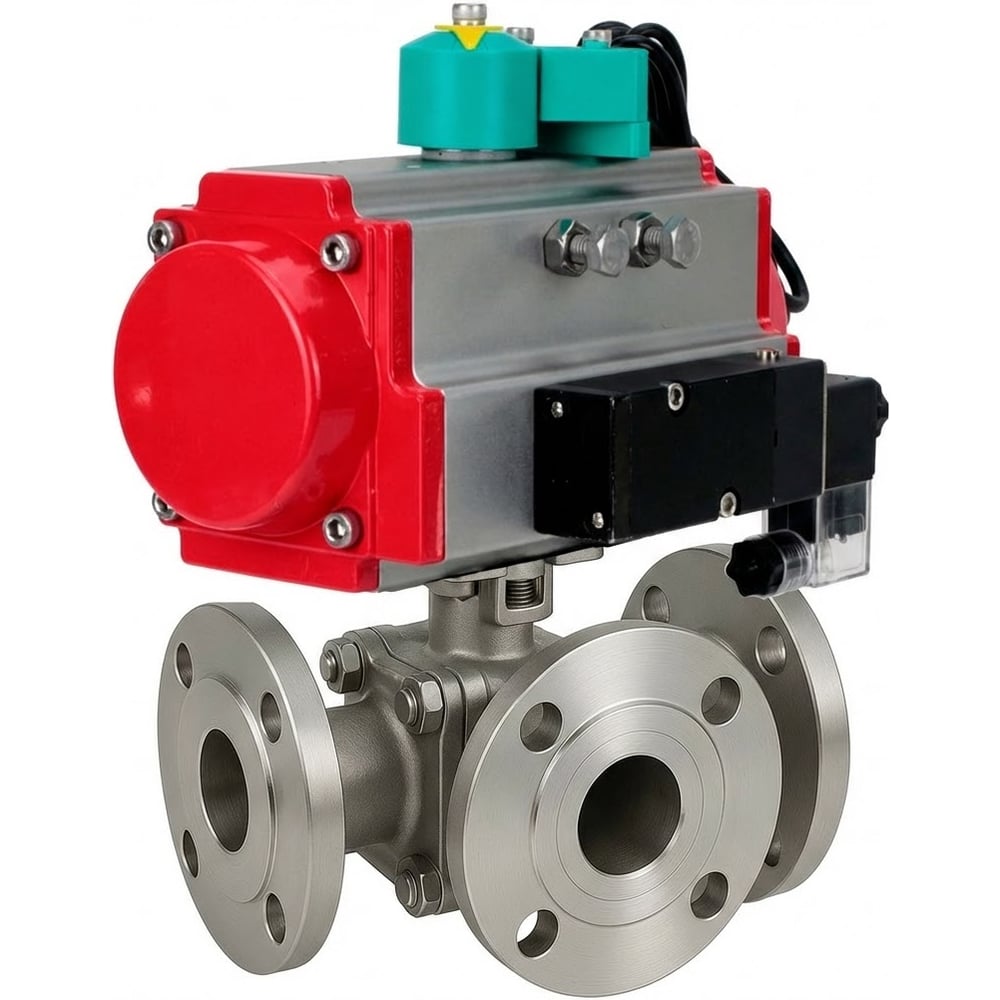 Изображение товара Кран шаровой DN.ru 316-PTFE-FP Ду50 Ру16 фланцевый пневмопривод HYMT