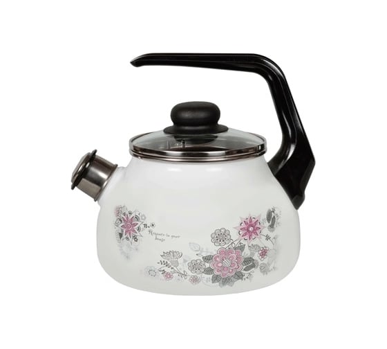 Изображение товара Эмалированный чайник СТАЛЬЭМАЛЬ со свистком, 2.0 л, весенний романс, белоснежный ХП5951