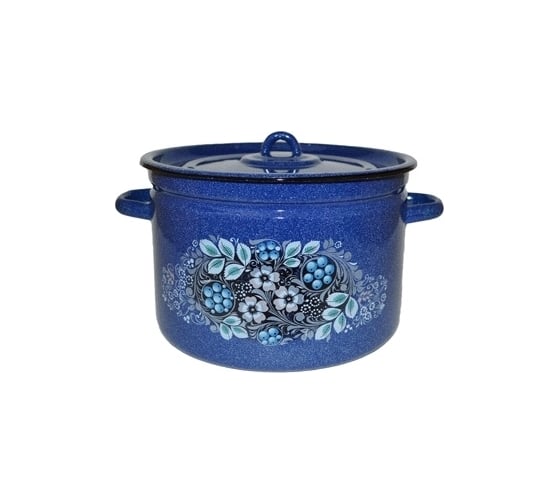 Изображение товара Эмалированная кастрюля СТАЛЬЭМАЛЬ цилиндрическая, 7 л, синий с зерном, голубика ПС6935