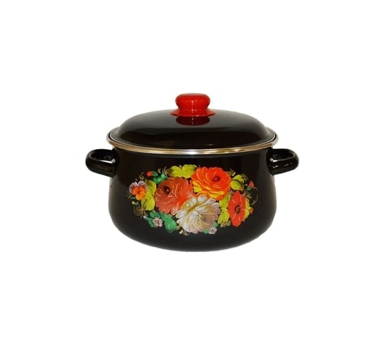 Изображение товара Эмалированная кастрюля СТАЛЬЭМАЛЬ коническая, 5.5 л, черный, жостово ПС1196