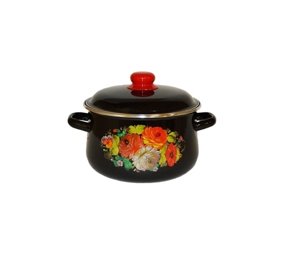 Изображение товара Эмалированная кастрюля СТАЛЬЭМАЛЬ коническая, 4.0 л, черный, жостово ПС1194