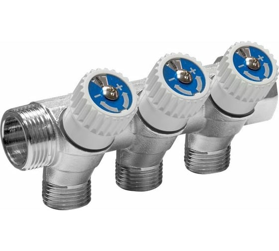 Изображение товара Коллектор с вентилями Comisa 3/4-1/2-3 выхода, никель 8820055