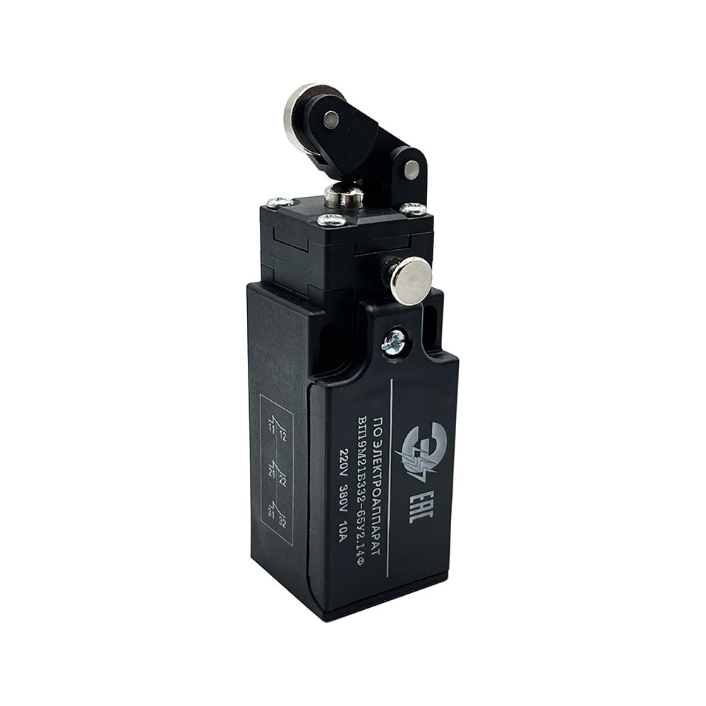 Изображение товара Выключатель путевой концевой МЭЗ ВП19М21Б332-65У2.12Ф прямой рычаг с роликом, 2НО+1НЗ, прямое действие, фикс. ЕА1933212Ф