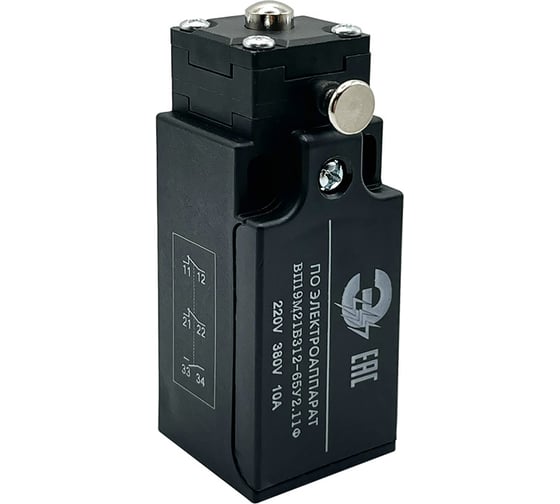 Изображение товара Выключатель путевой концевой МЭЗ ВП19М21Б312-65У2.11Ф толкатель, 1НО+2НЗ, прямое действие, фикс. ЕА1931211Ф