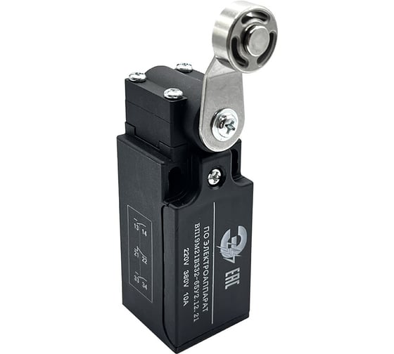 Изображение товара Выключатель путевой концевой МЭЗ ВП19М21Б332-65У2.12.21 поворотный рычаг с роликом, 2НО+1НЗ, прямое действие ЕА193321221