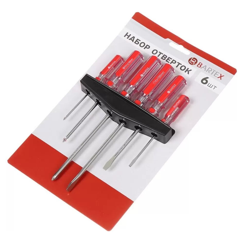 Изображение товара Набор отверток BARTEX 6 пр крестообразные и плоские металлические отвертки CrV