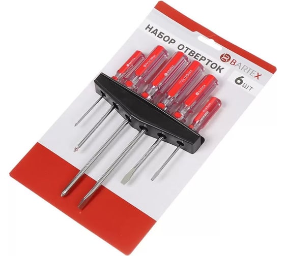 Изображение товара Набор отверток BARTEX  6 пр, , PH 0,1,2/ SL 3,5,6, ручк пластик, CrV сталь, блистер 342999