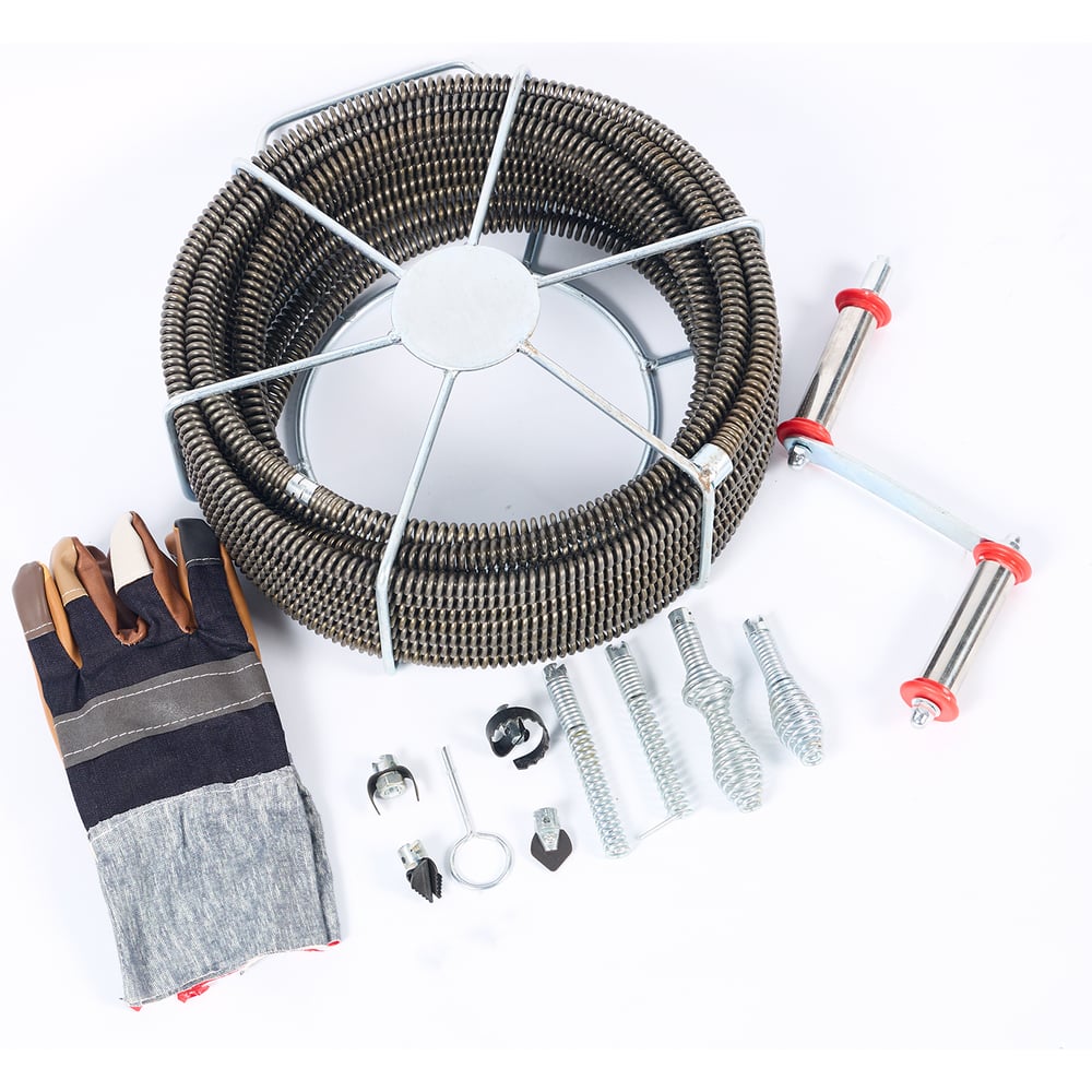 Изображение товара Набор для прочистки канализации REDLI до 110мм спираль 20м рукоятка и насадки