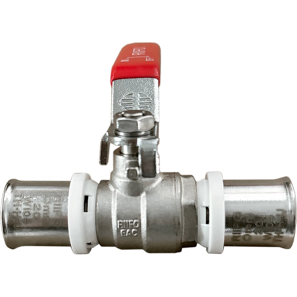 Изображение товара Кран шаровой RIIFO Omni с красной ручкой-рычагом пресс никелированная латунь 20-20