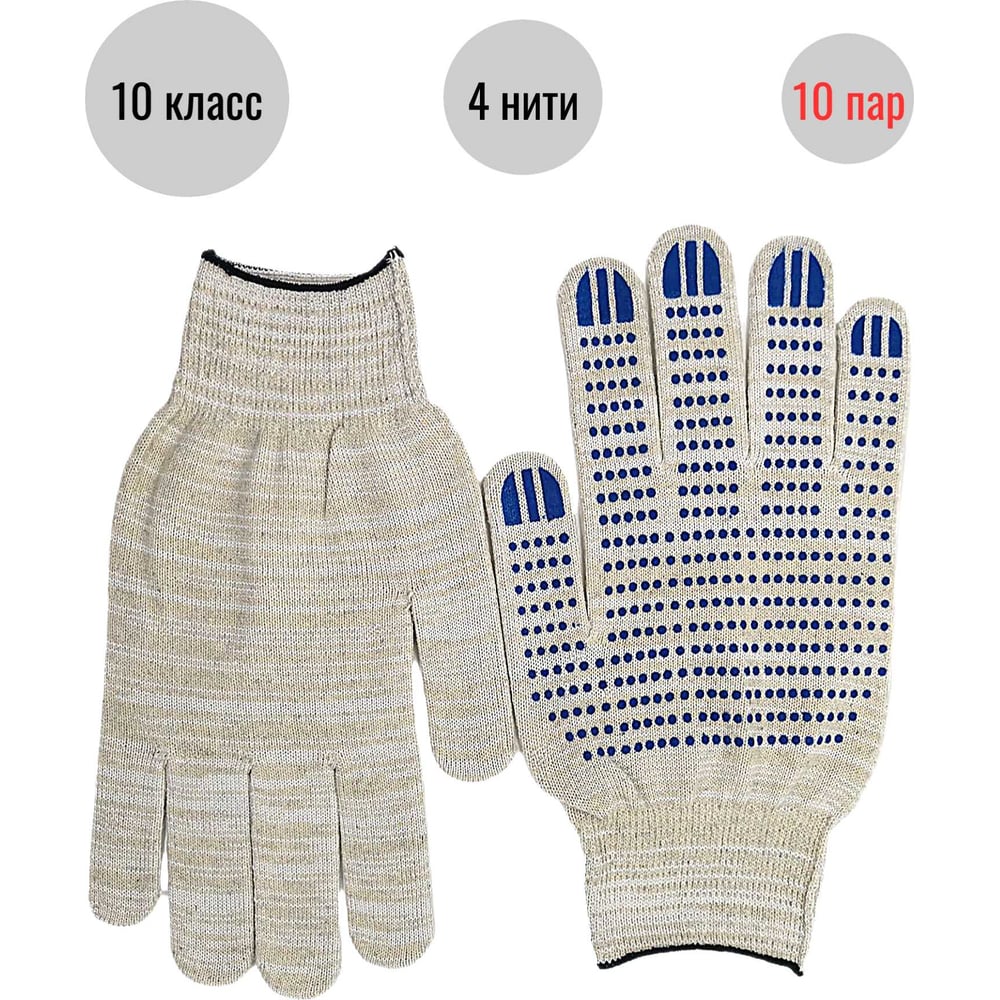 Изображение товара Трикотажные перчатки ООО Пломба.Ру с ПВХ-покрытием Точка, 10 класс 4 нити, белые, 10 пар в упаковке, 700023