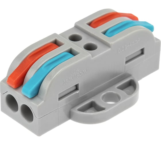 Изображение товара Проходная клемма REXANT СМК 222-422P, 2 полюса, с монтажной площадкой (0,08-4 мм2), серая, 50 шт. 07-6262