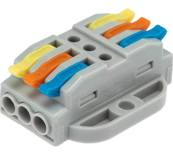 Изображение товара Проходная клемма REXANT СМК 222-423P, 3 полюса, с монтажной площадкой (0,08-4 мм2), 25 шт. 07-6263