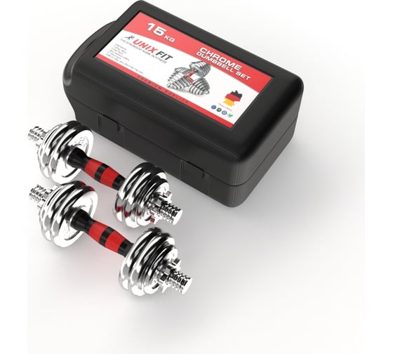 Изображение товара Набор гантелей в кейсе UNIXFIT 15 кг DBKITU15