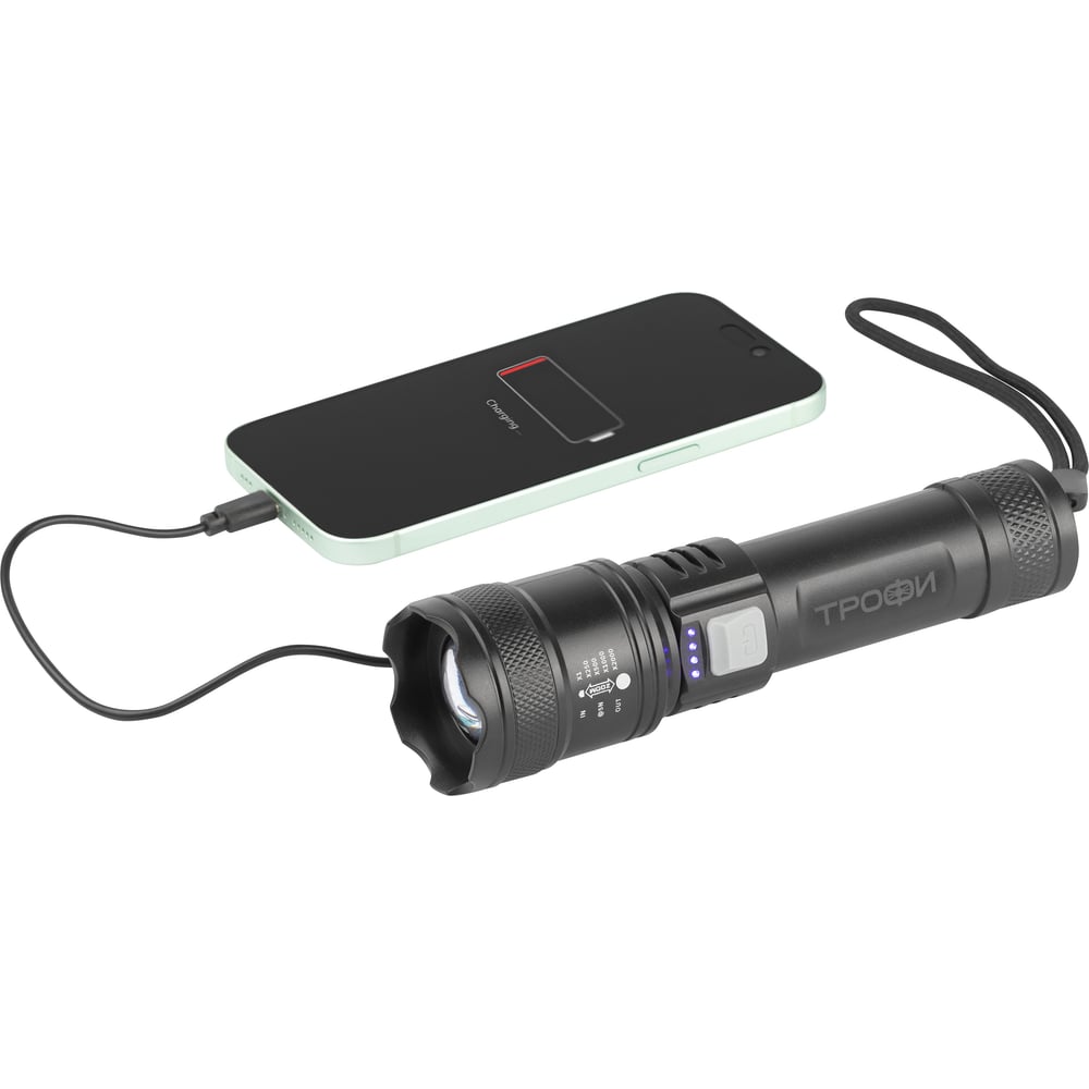 Изображение товара Светодиодный фонарь Трофи UA-103 аккумуляторный 7 Вт Zoom 3 режима powerbank