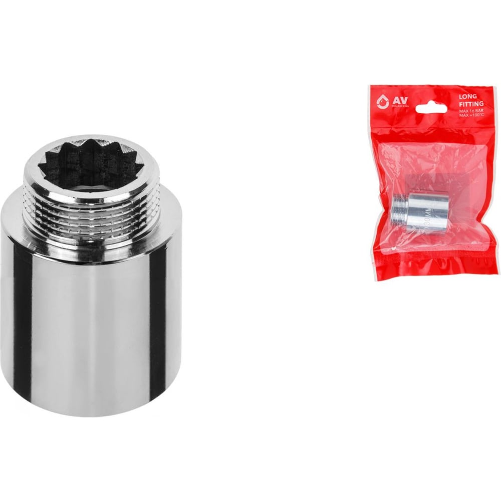 Изображение товара Удлинитель латунный AV Engineering внутренняя-наружная 3/4"х30 мм усиленный хром AVE301045 ЦЗ-3008820969