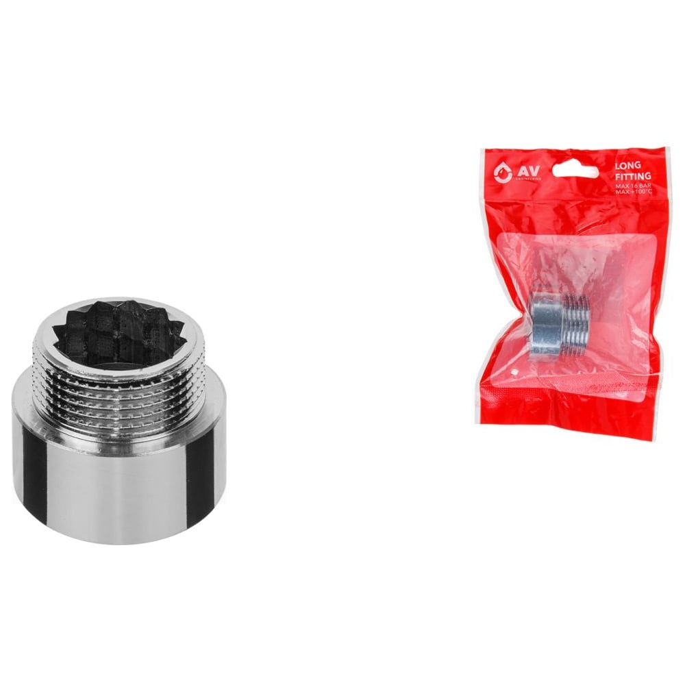 Изображение товара Удлинитель латунный AV Engineering внутренний-наружный 1х15 мм усиленный хром